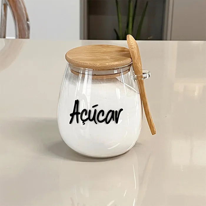 AÇÚCAR - Pote Style Hermético Tampa e Colher De Bambu 1,1L