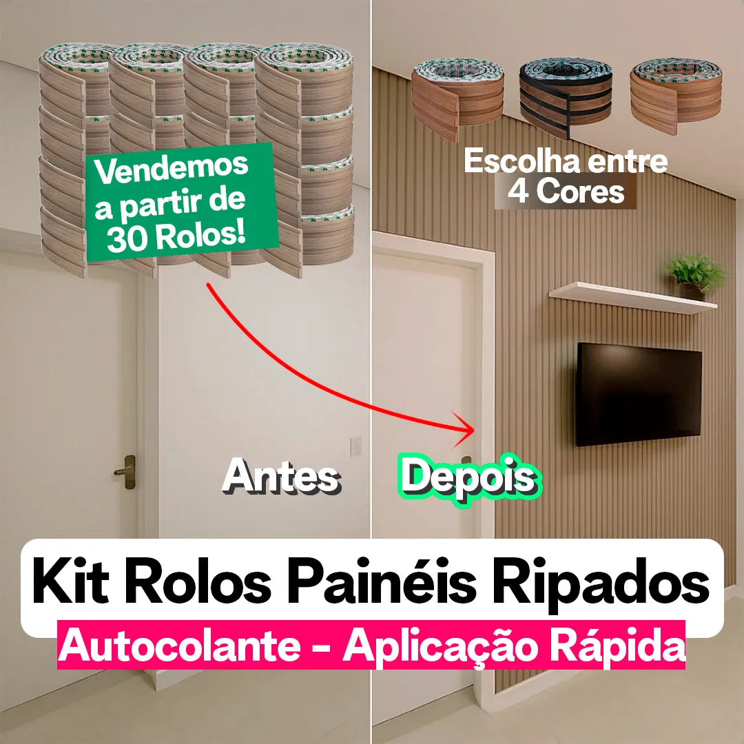 Kit Painel Ripado Autocolante | 3M Laminado | DIY