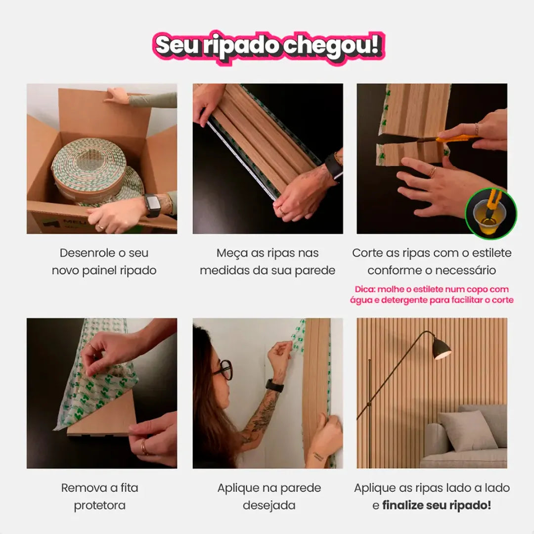 Kit Painel Ripado Autocolante | 3M Laminado | DIY